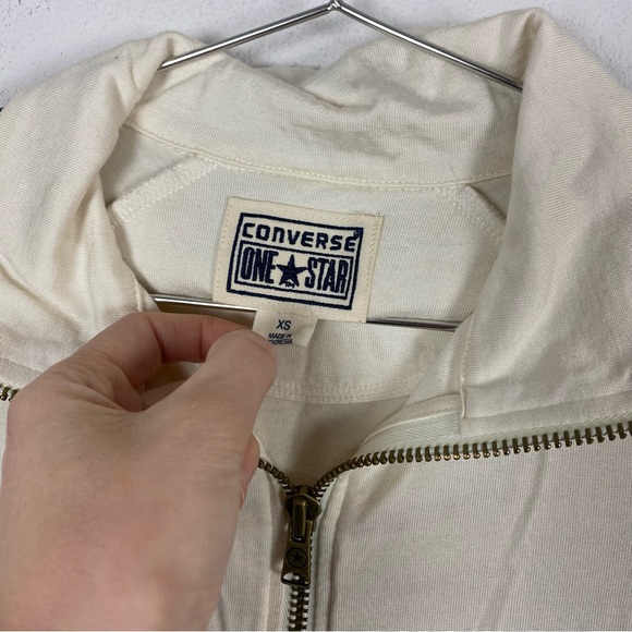 Converse One Star Cream Rockstar Arm Stripe Zip Up Sweater - Picture 6 of 7